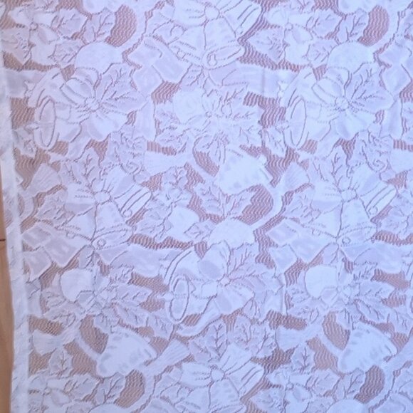 40"x 73" Rectangle White Lace Tablecloth w/ Christmas Theme Bells Design - Picture 4 of 4